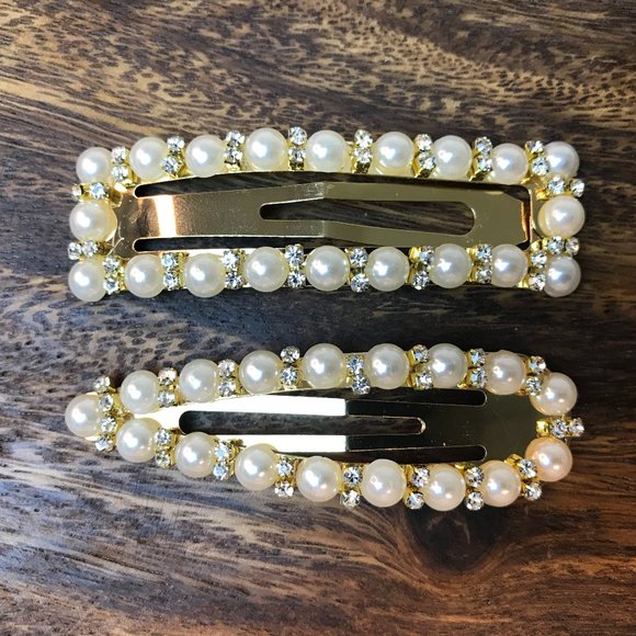 Faux Pearl/Rhinestone Embellished Snap Clip Set - Picture 1 of 3
